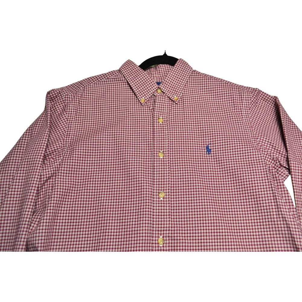 Ralph Lauren Classic Fit Gingham Button Down Shirt Men's Size Medium Red White